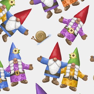 Home Sweet Gnome 28242 Z White Tossed Gnomes Quilting Treasures 