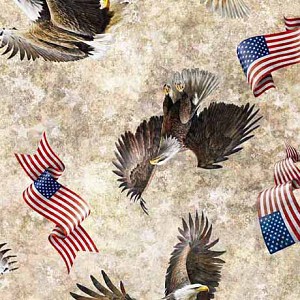 American Spirit 30128 E Cream Eagles Flags Quilting Treasures 