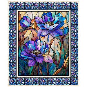 Mosaic Blooms Stained Glass 36 Inch Panel 31482 X Quilting Treasures 