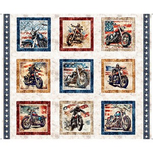 Stars Stripes and Steel 31695 X Motorcycles Picture Patch Quilting Treasures 
