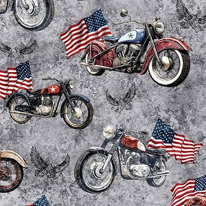 Stars Stripes and Steel 31697 K Motorcycles American Quilting Treasures 