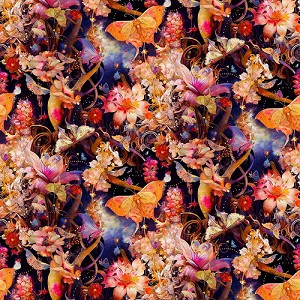 Midnight Garden 3555 22 Flowers with Butterflies Blank Quilting 