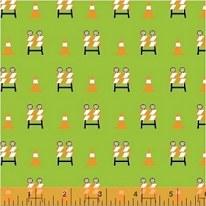 The Big Dig 42928 7 Barricade Cones Green, Windham Fabrics 