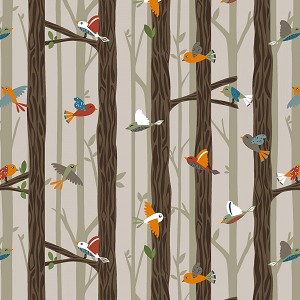 Bear Camp 51561 1 Tan Birds Trees Windham Fabrics 