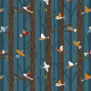 Bear Camp 51561 4 Blue Birds Trees Windham Fabrics 
