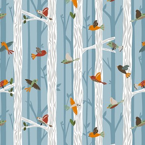 Bear Camp 51561 5 Lt Blue Birds Trees Windham Fabrics 