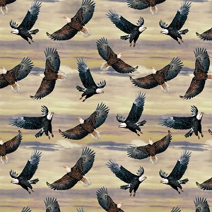 Soaring Heights Eagles and Sky 6988 08 Grey Benartex 