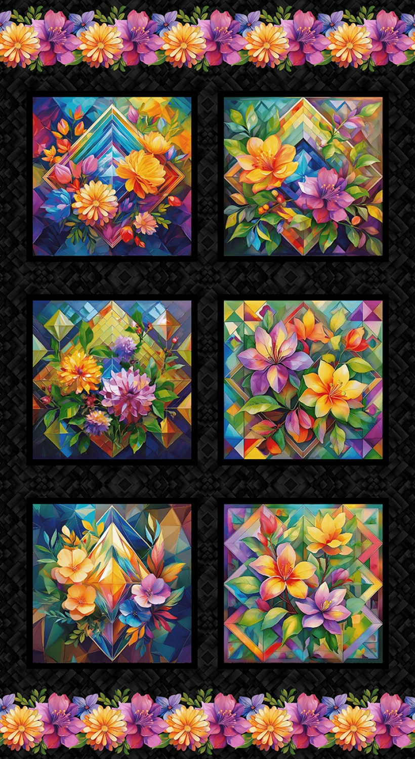 Flower Fusion 24 Inch 6 Block Floral Panel 8698 59 Studio E 