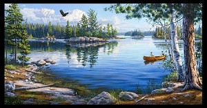 Blue Canoe Waters Panel 8911 Black, Elizabeths Studio 