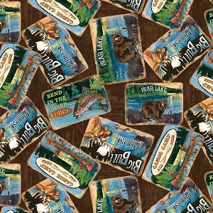 Lake Adventure 90513 242 Packed Signs Brown Wilmington Prints 