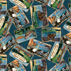 Lake Adventure 90513 442 Packed Signs Blue Wimington Prints 