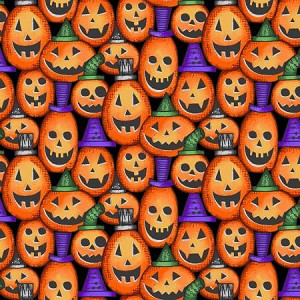 Spooky Town 9106 89 Orange Pumpkins Metallic, Henry Glass 