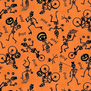 Spooky Town 9111 89 Orange Party Skeletons Metallic, Henry Glass 