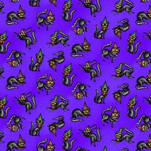 Spooky Town 9113 59 Purple Tossed Cats Metallic, Henry Glass 