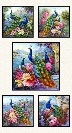 Exotica Peacock 9403 Cream Panel, Elizabeths Studio 