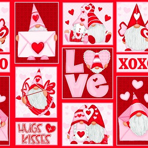 Gnomie Love 9785 28 Red Gnomes Patchwork Henry Glass 