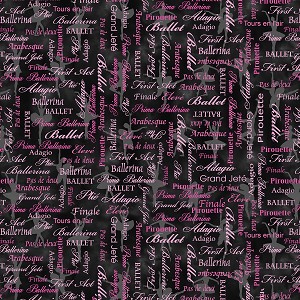 Pearl Ballet 9842P 22 Pink Black Words Pearlized Benartex 