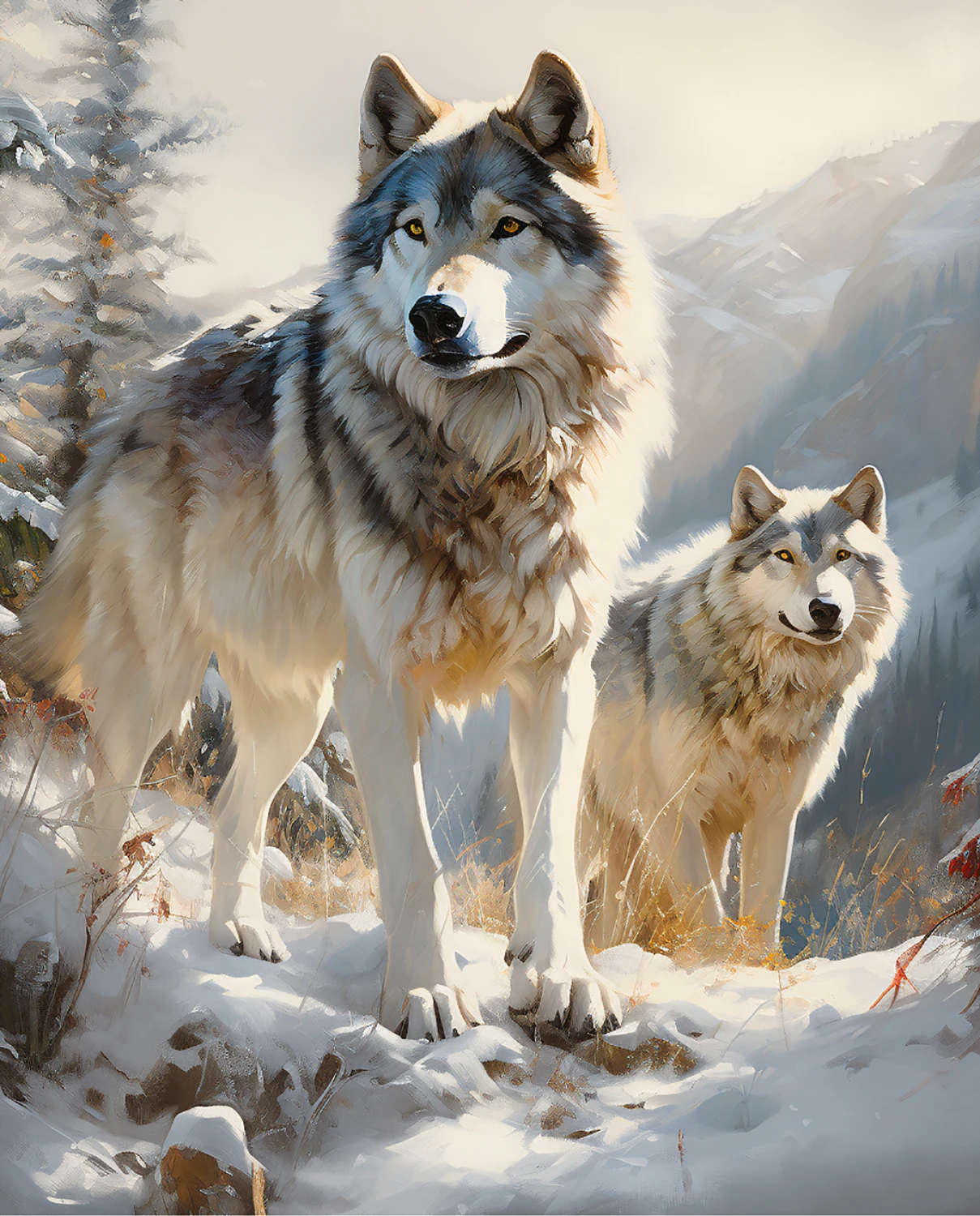 Wolf Pair in Winter 64795 Multi 36 Inch Digital Panel David Textiles 
