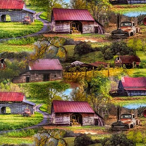 Multi Barn Scenery Digital Panel AL33997CW1, David Textiles 
