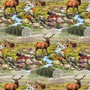 Stag Allover Deer AL41021C1 Digital Print David Textiles 