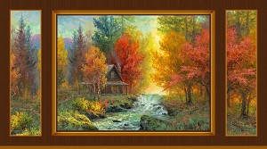 Autumn Retreat Cabin in the Woods 5578 PA Digital Panel P and B Textiles 