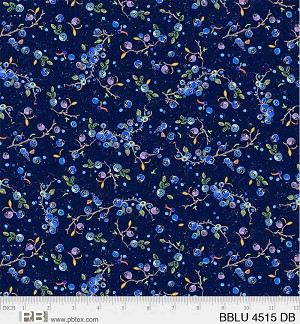 Bountiful Blueberries Digital 4515 DB Tossed Blueberries P and B Textiles 