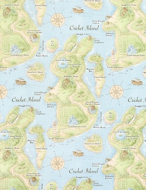 Cotton Tales Farm C5827 Blue Island Map Bunny, Timeless Treasures 