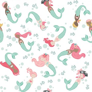 Ahoy Mermaids C10340 White Mermaids Riley Blake 