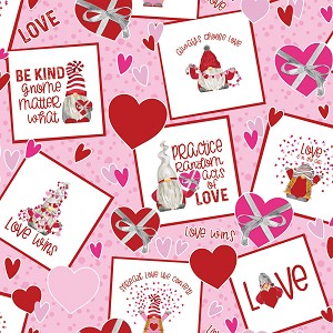Gnomes in Love 11310 Pink Postage Stamps Riley Blake 