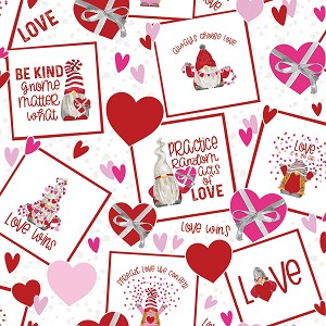 Gnomes in Love 11310 White Postage Stamps Riley Blake 