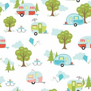 Glamper licious Flannel F7152 White Campers, Riley Blake 