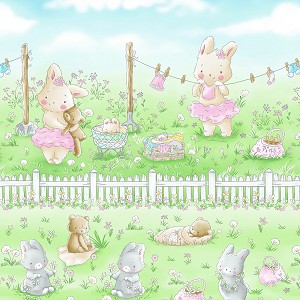 Bunny in the Meadow Border C7249 Multi, Timeless Treasures 