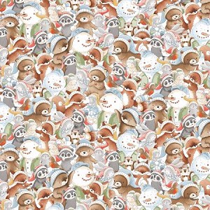 Snow Day C7550 Multi Winter Animals, Bunnies by the Bay Timeless Treasures 