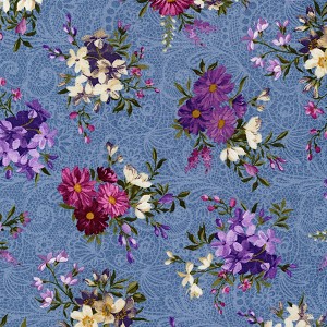 Hearts Desire C8490 Blue Floral Bouquets Timeless Treasures 
