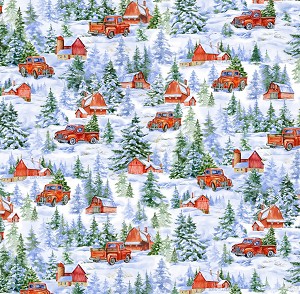 Winters Peace C8665 Trucks Winter Homestead Timeless Treasures 