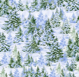 Winters Peace C8667 Pine Tress in Snow  Timeless Treasures 