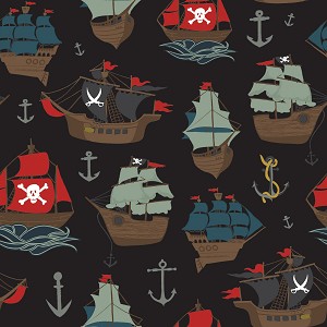 Pirate Tales C9680 Black Pirates Ships, Riley Blake 