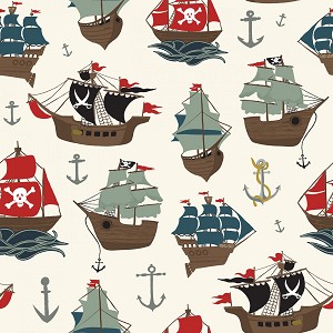 Pirates Tales C9680 Cream Pirates Ships, Riley Blake 