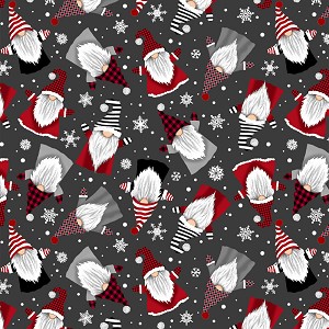 Gnome for the Holiday CD1364 Charcoal Tossed Winter Gnomes Timeless Treasures 