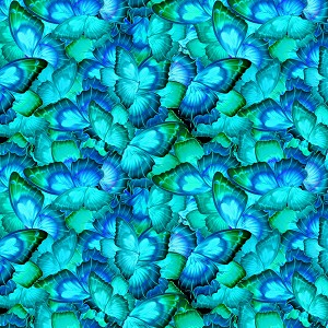 Butterflies Fantasy CD1837 Turq Packed Wings Timeless Treasures 