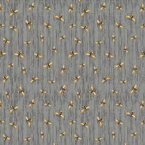 Honey Bee Farm CD2391 Slate Flying Bees on Word Textures Timeless Treasures 