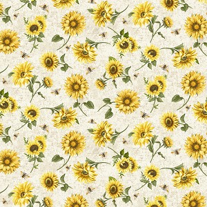 Honey Bee Farm CD 2395 Cream Tossed Bee and Sunflower Timeless Treasures 