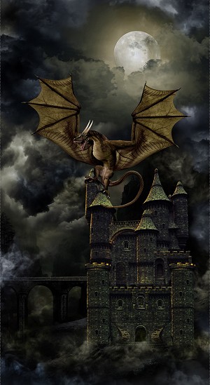 Dragons Castle CD2995 Black 24 Inch Panel Timeless Treasures 