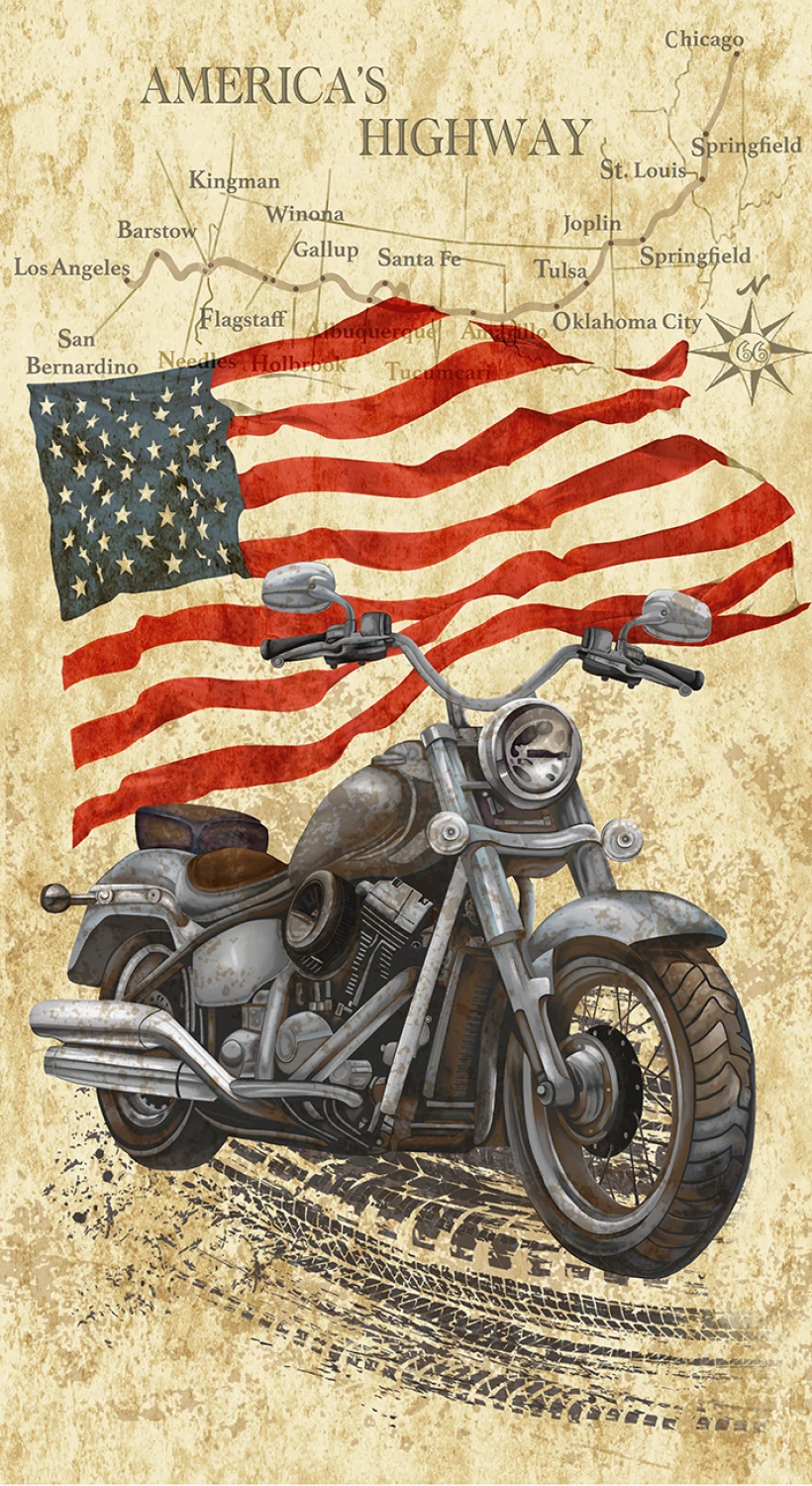 Open Road CD3548 Naturaly 24 Inch Vintage Motorcycle Panel Timeless Treasures 