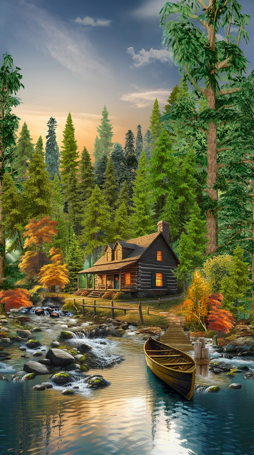 Woodland Retread CD3830 Multi 24 Inch Cabin Panel Timeless Treasures 