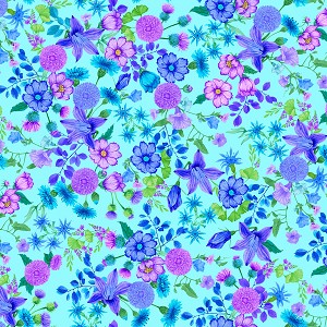 Forest Magic CD8372 Digital Aqua Florals Timeless Treasures 