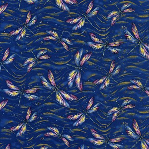 Water Dance CM8305 Dancing Dragonflies Blue Timeless Treasures 