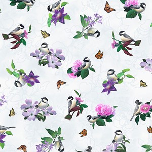 Chickadee Songbirds Digital 4495 MU Allover Songbirds P and B Textiles 