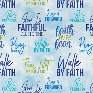 Walk by Faith Blue Words DX24351C1 Digital Print David Textiles 