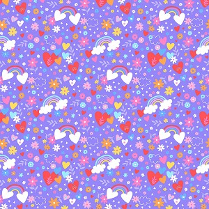 Playtime Flannel Prints F10451 V Violet Hearts and Rainbows Maywood Studio 